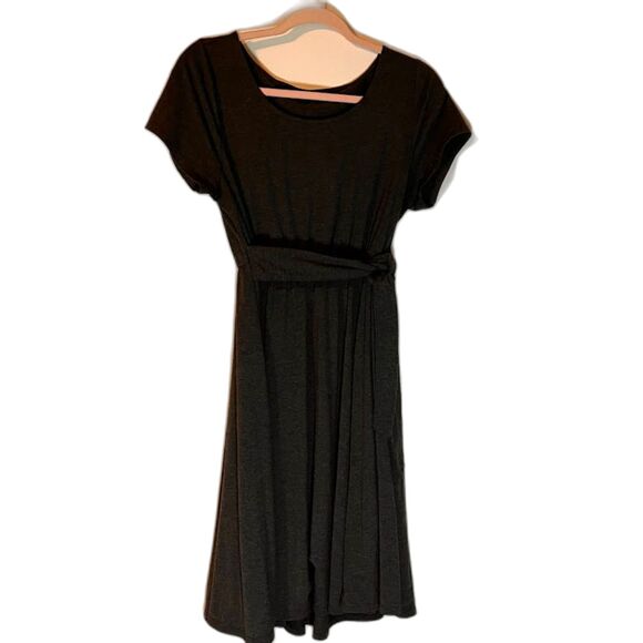 Torrid Dress L Gray Scoop Nck Cap Slve Fit & Flare Attached Belt Business Casual - Picture 2 of 7